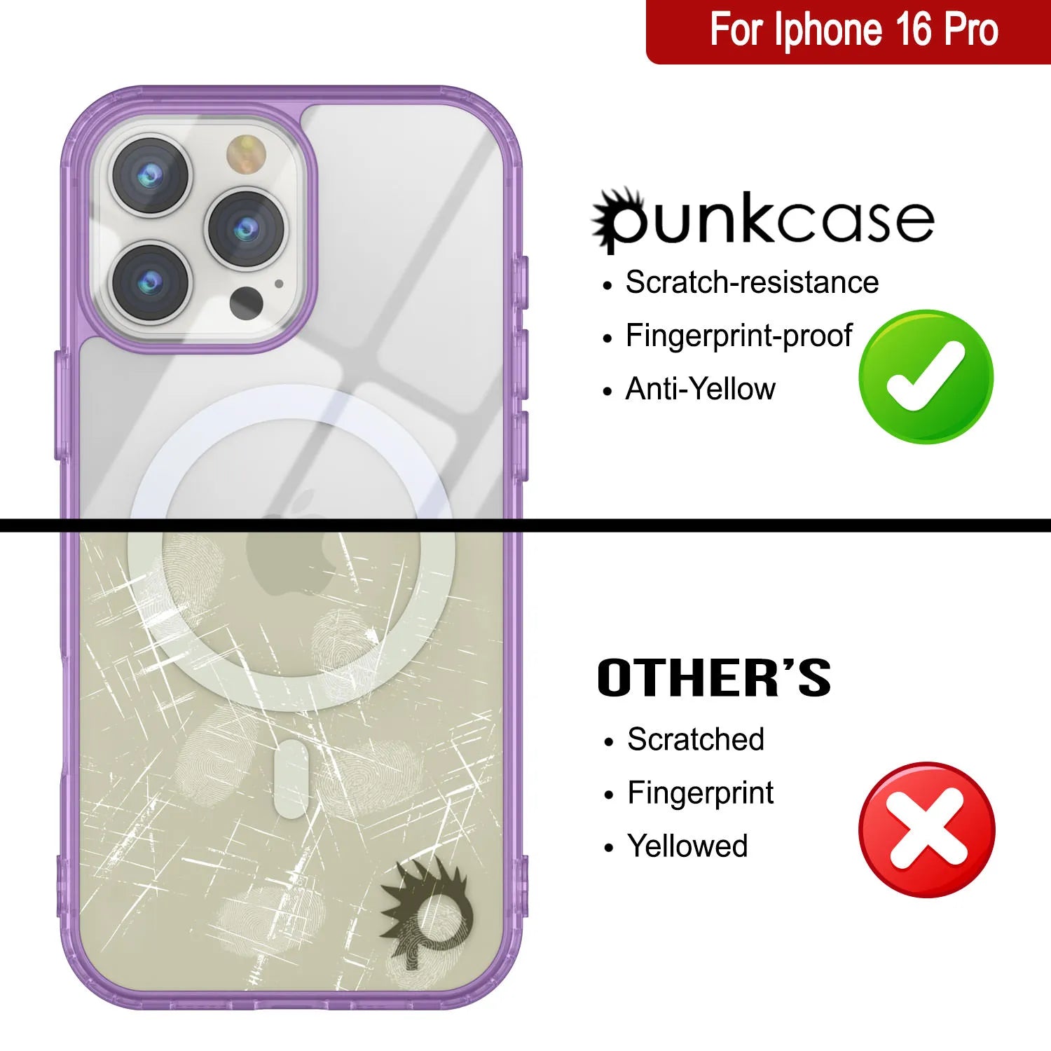 Punkcase iPhone 16 Pro Magnetic Wireless Charging Case [ClearMag Series][Purple]