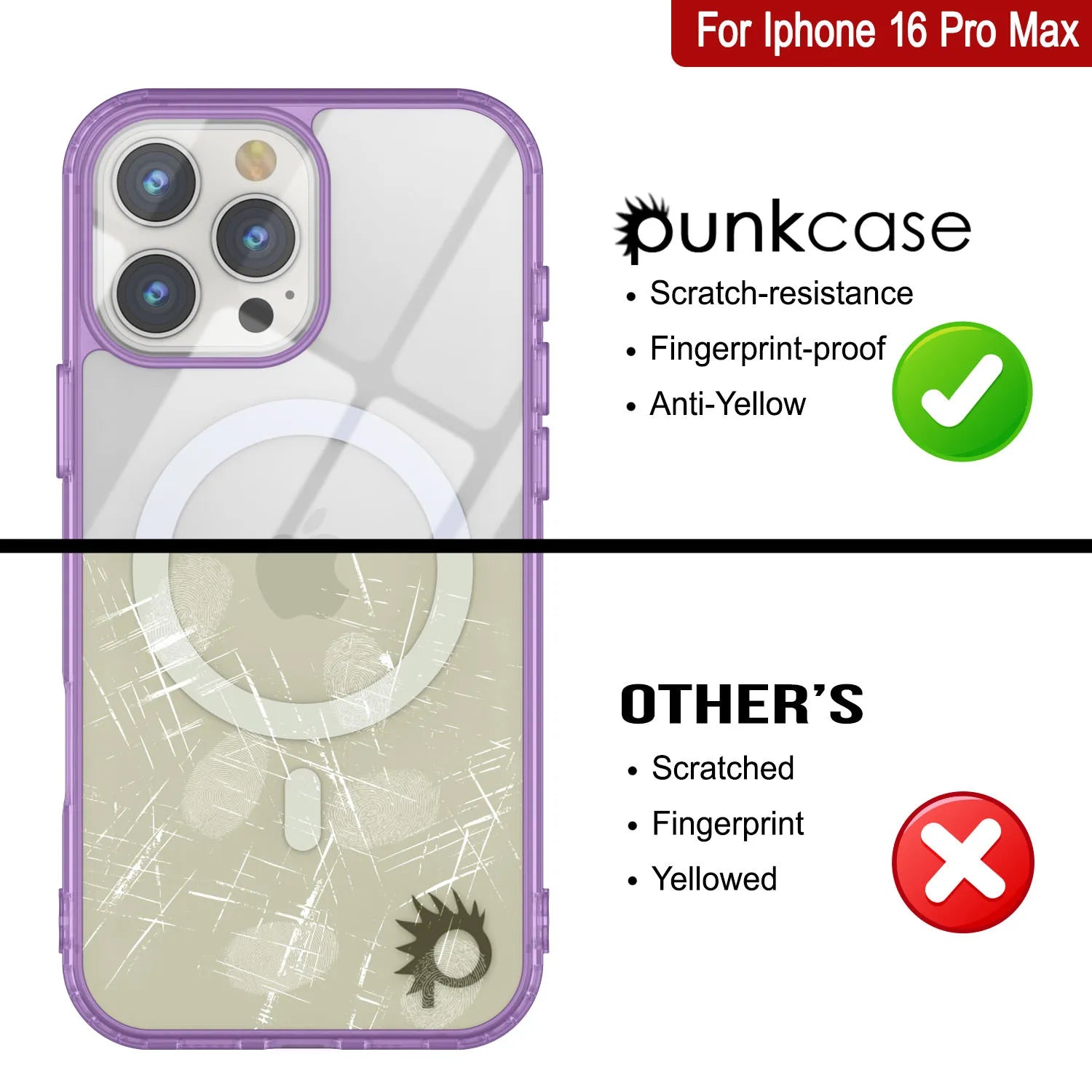 Punkcase iPhone 16 Pro Max Magnetic Wireless Charging Case [ClearMag Series][Purple]