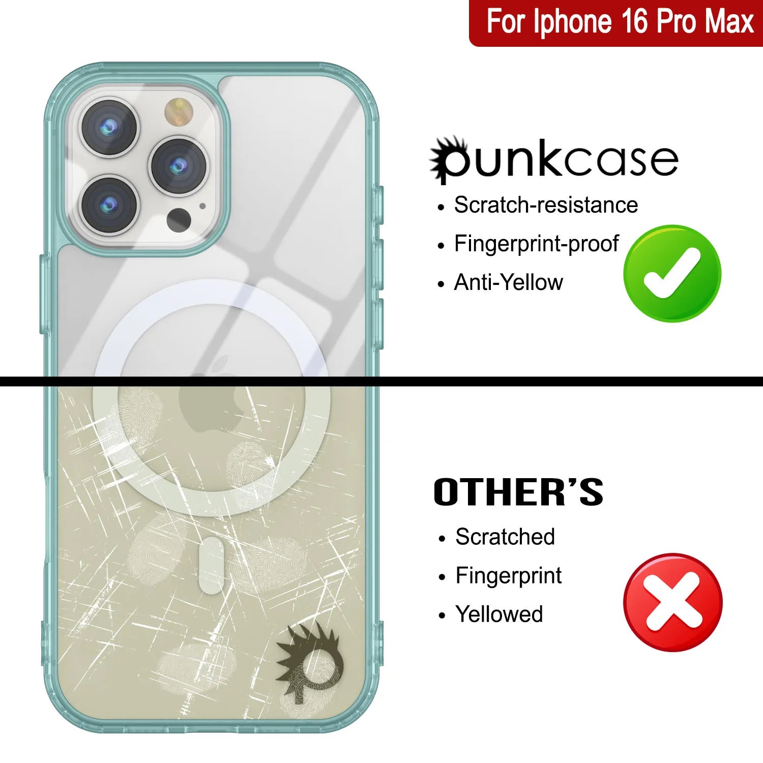 Punkcase iPhone 16 Pro Max Magnetic Wireless Charging Case [ClearMag Series][Teal]