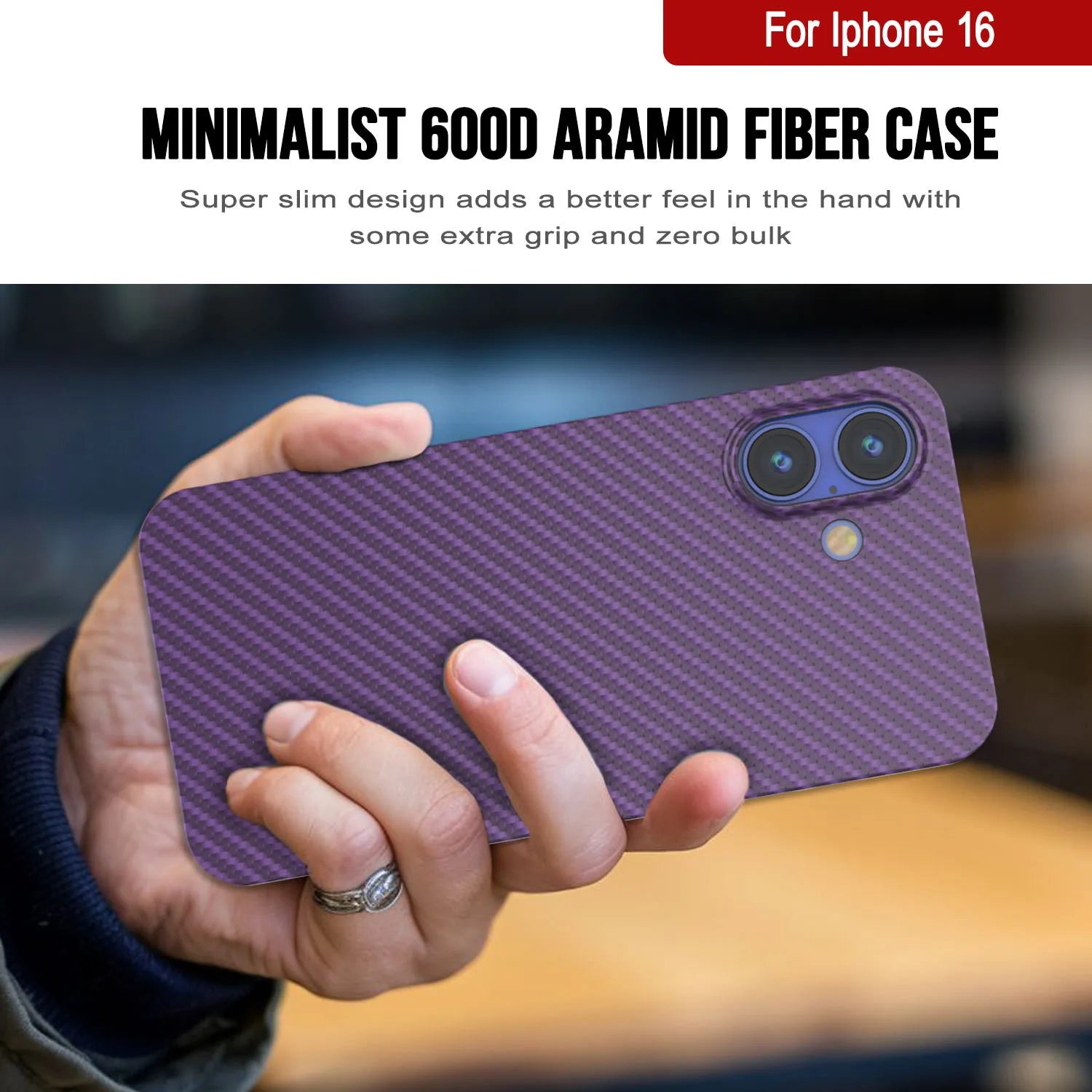 Punkcase iPhone 16 Carbon Fiber Case [AramidShield Series] Ultra Slim & Light Kevlar [Purple]