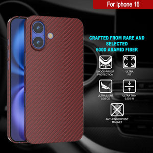 Punkcase iPhone 16 Carbon Fiber Case [AramidShield Series] Ultra Slim & Light Kevlar [Red]