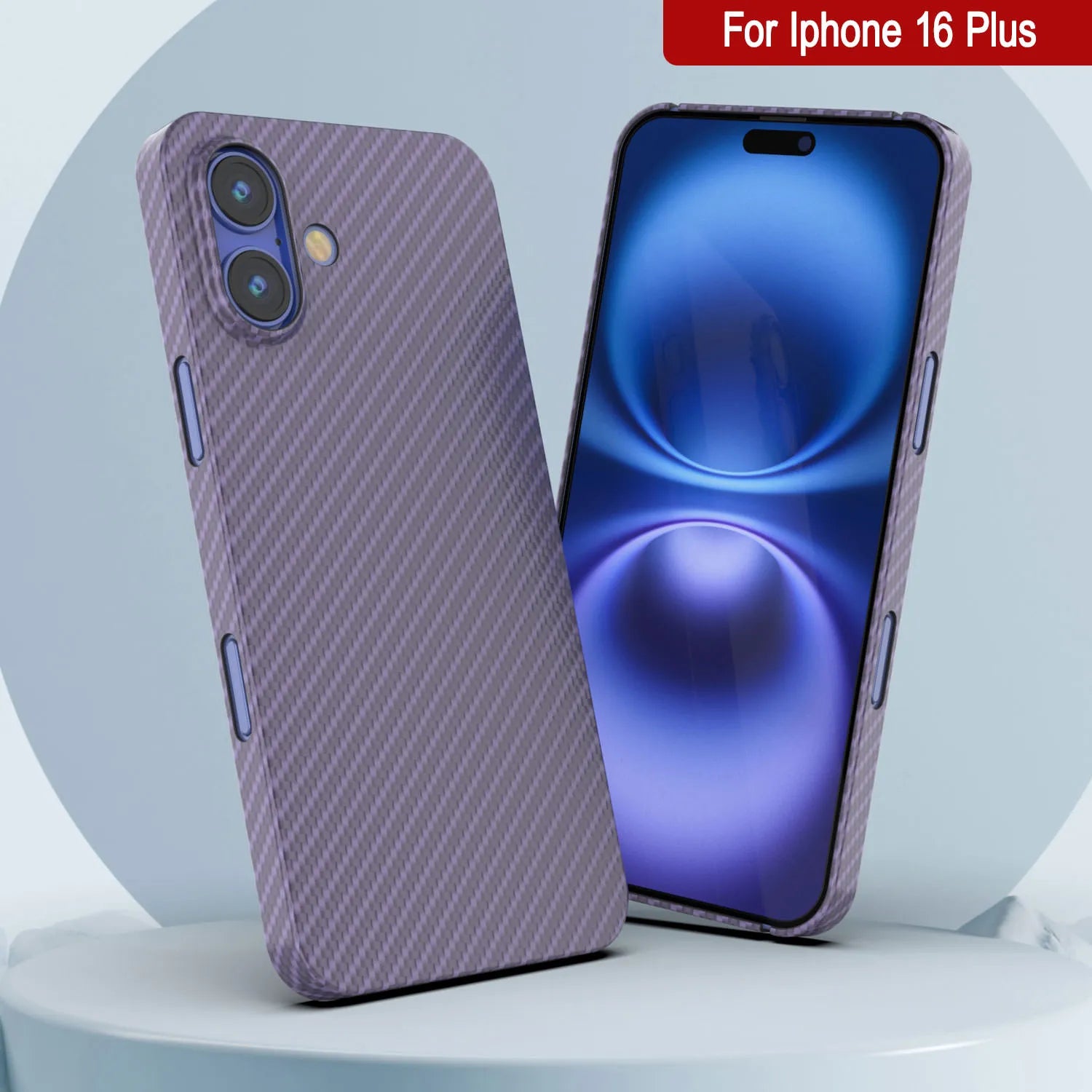 Punkcase iPhone 16 Plus Carbon Fiber Case [AramidShield Series] Ultra Slim & Light Kevlar [Lilac]