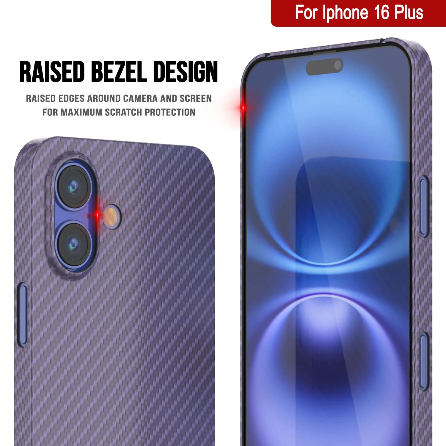 Punkcase iPhone 16 Plus Carbon Fiber Case [AramidShield Series] Ultra Slim & Light Kevlar [Lilac]