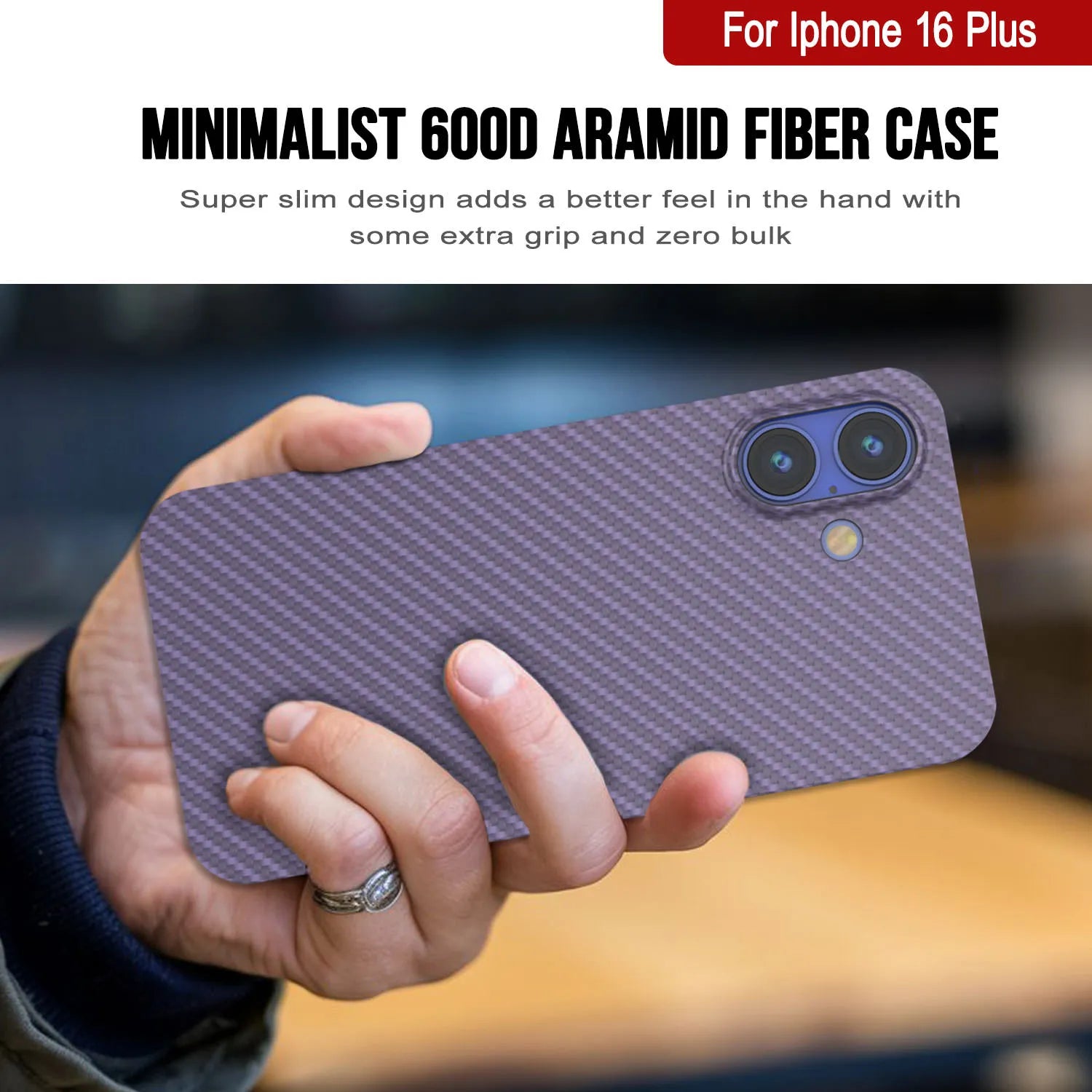 Punkcase iPhone 16 Plus Carbon Fiber Case [AramidShield Series] Ultra Slim & Light Kevlar [Lilac]