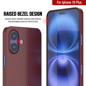 Punkcase iPhone 16 Plus Carbon Fiber Case [AramidShield Series] Ultra Slim & Light Kevlar [Red]