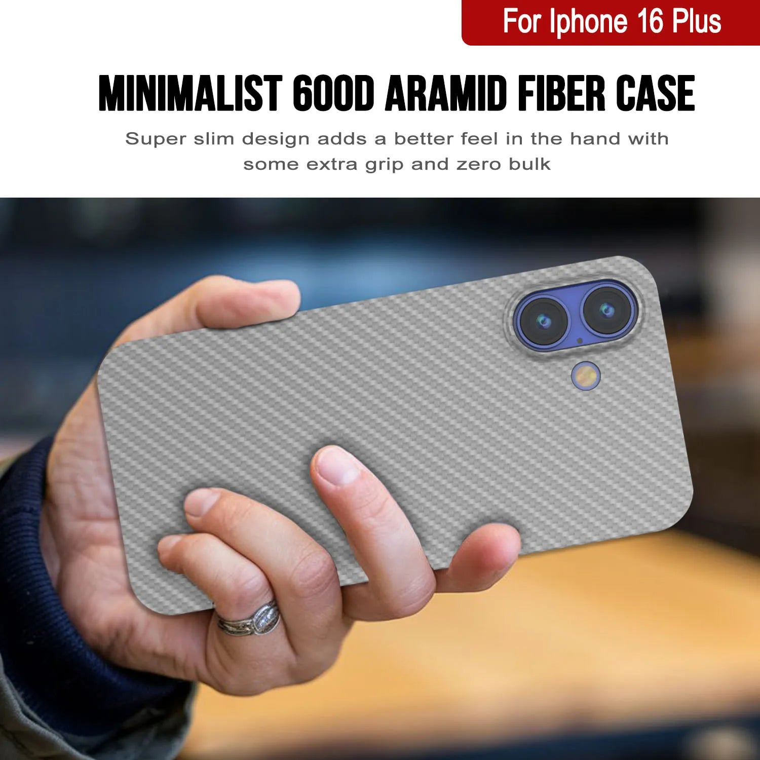 Punkcase iPhone 16 Plus Carbon Fiber Case [AramidShield Series] Ultra Slim & Light Kevlar [White]