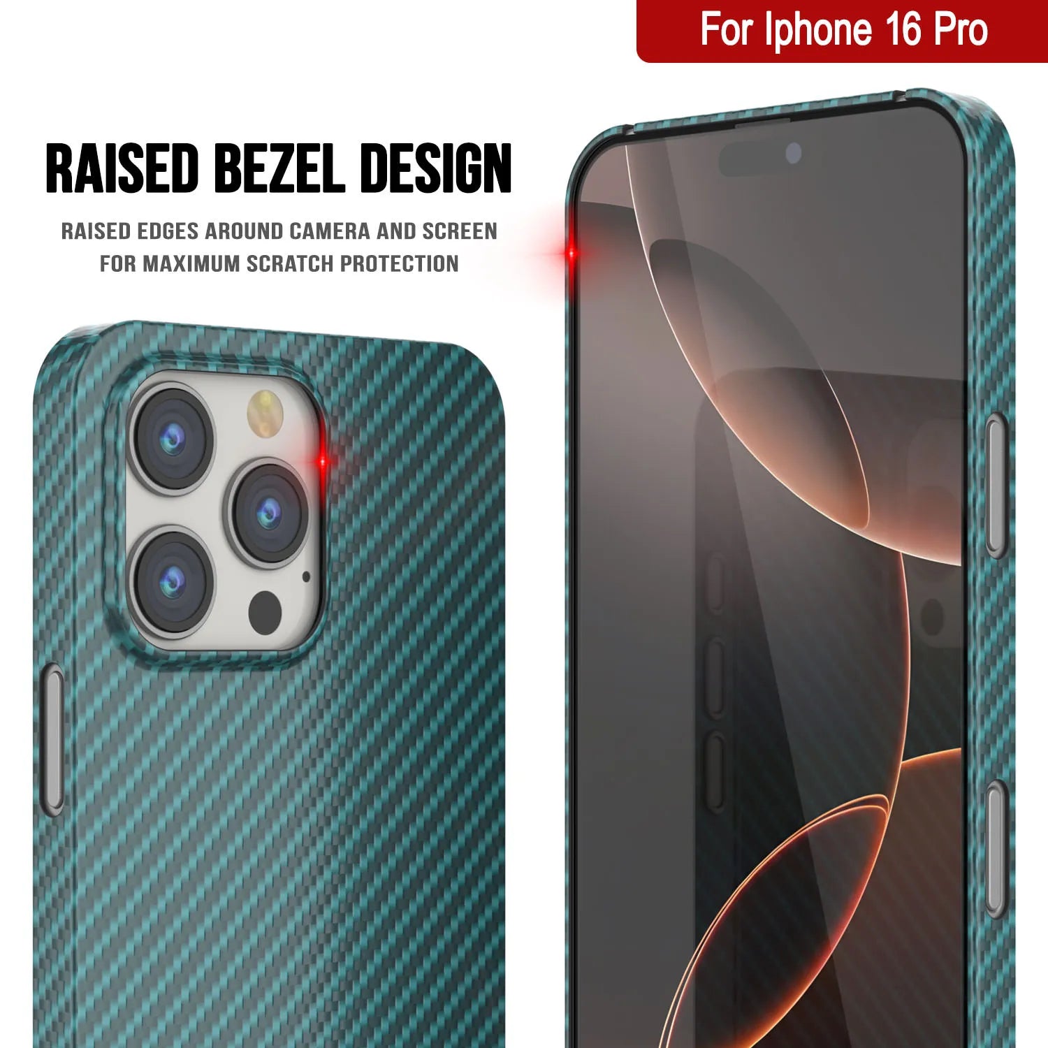 Punkcase iPhone 16 Pro Carbon Fiber Case [AramidShield Series] Ultra Slim & Light Kevlar [Teal]