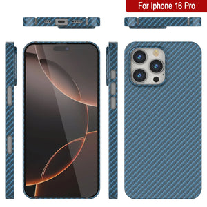 Punkcase iPhone 16 Pro Carbon Fiber Case [AramidShield Series] Ultra Slim & Light Kevlar [Blue]