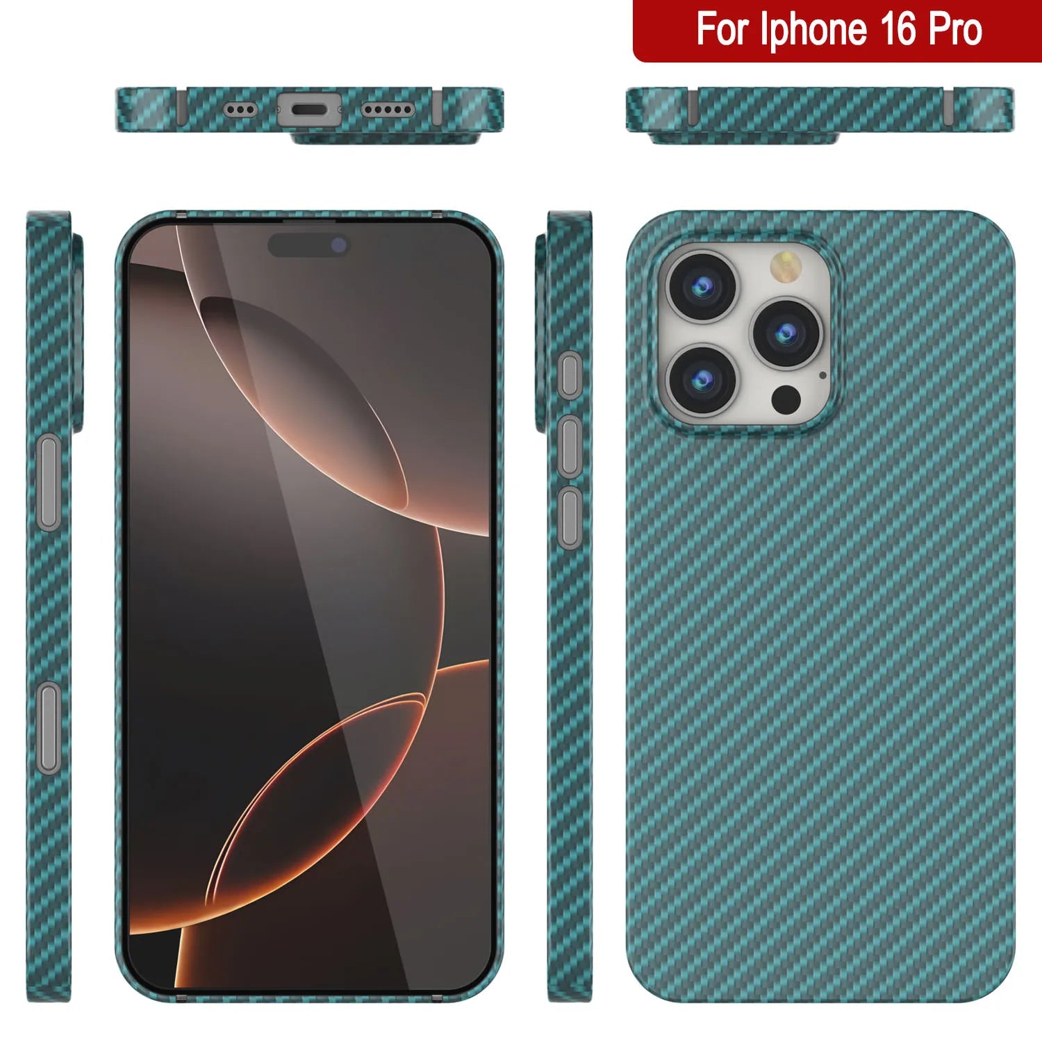 Punkcase iPhone 16 Pro Carbon Fiber Case [AramidShield Series] Ultra Slim & Light Kevlar [Teal]