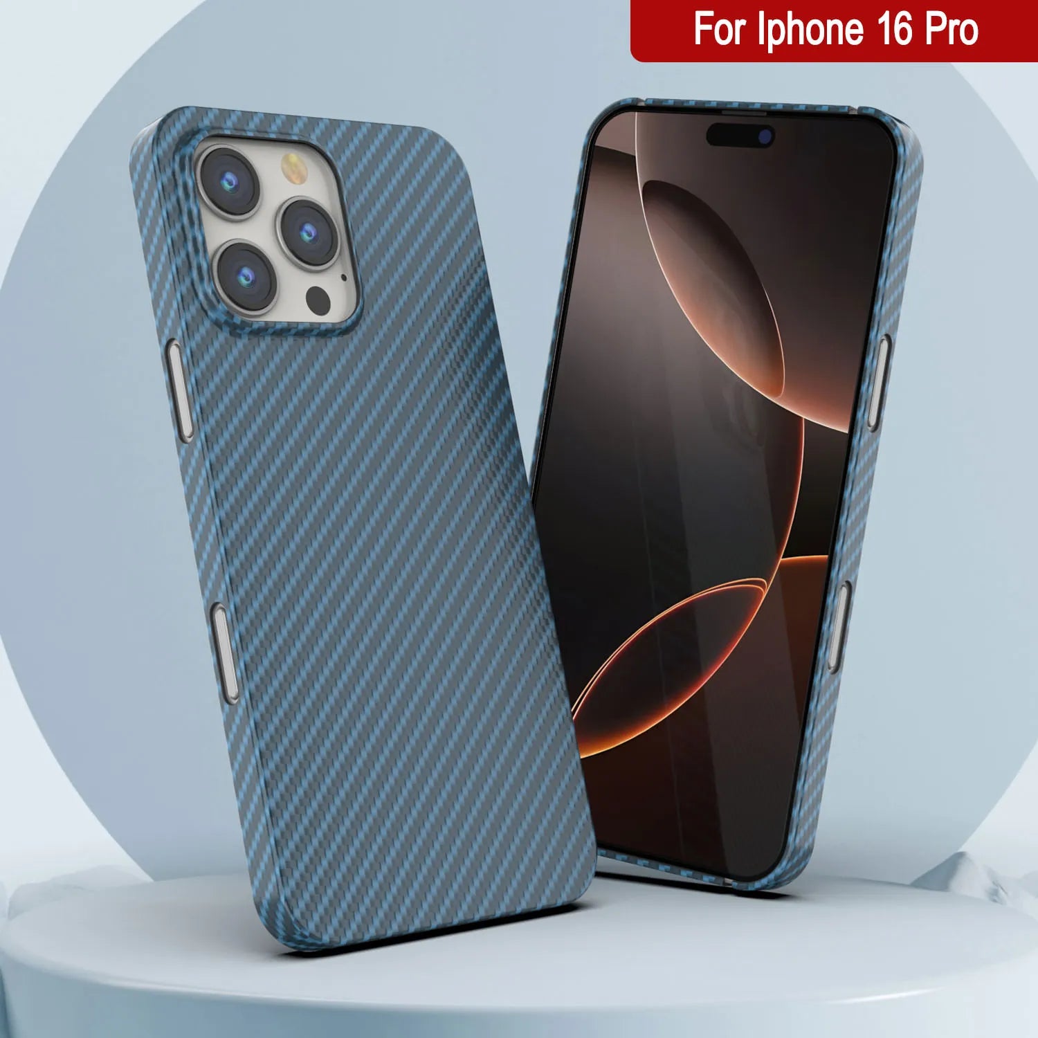 Punkcase iPhone 16 Pro Carbon Fiber Case [AramidShield Series] Ultra Slim & Light Kevlar [Blue]