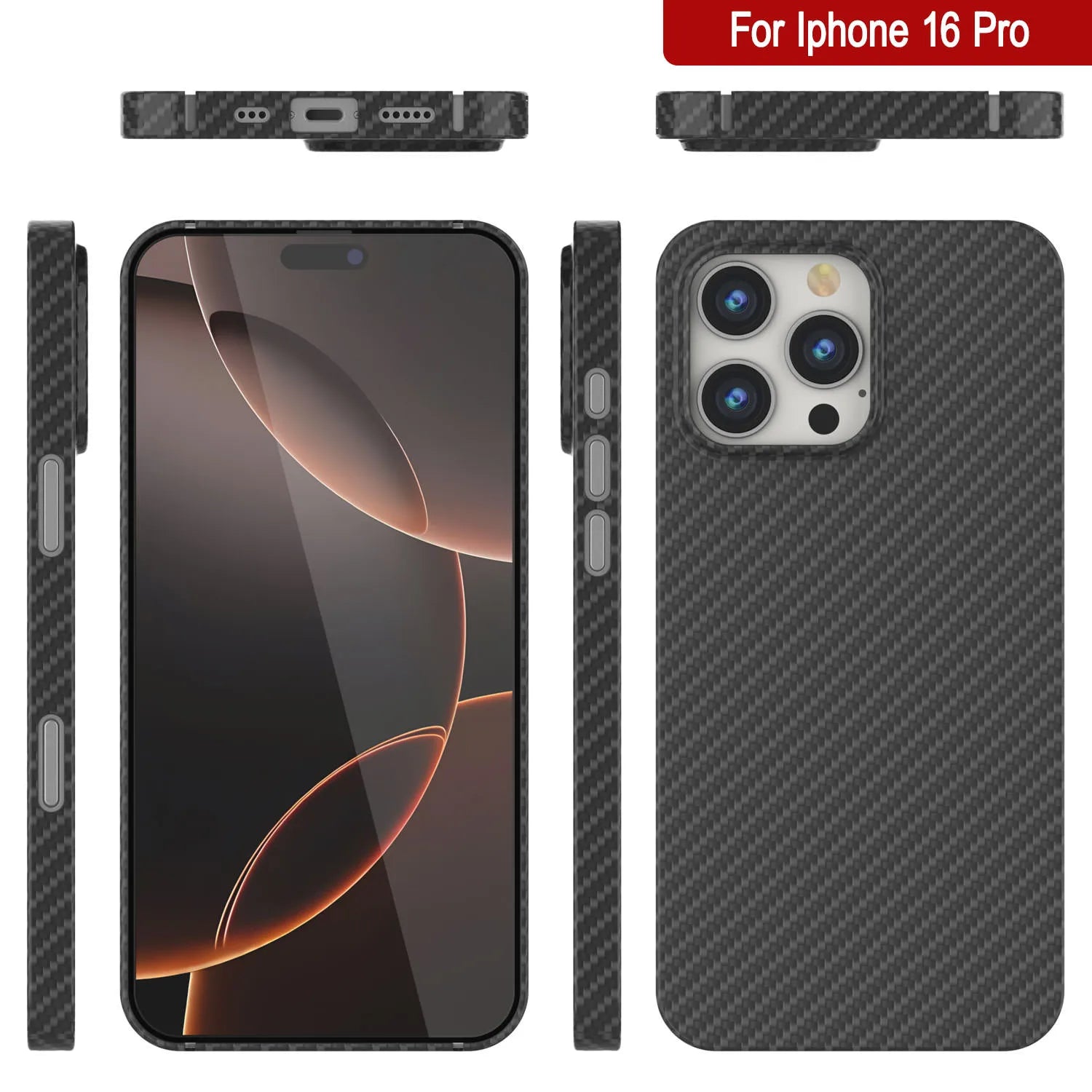 Punkcase iPhone 16 Pro Carbon Fiber Case [AramidShield Series] Ultra Slim & Light Kevlar [Black]