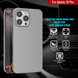 Punkcase iPhone 16 Pro Carbon Fiber Case [AramidShield Series] Ultra Slim & Light Kevlar [White]