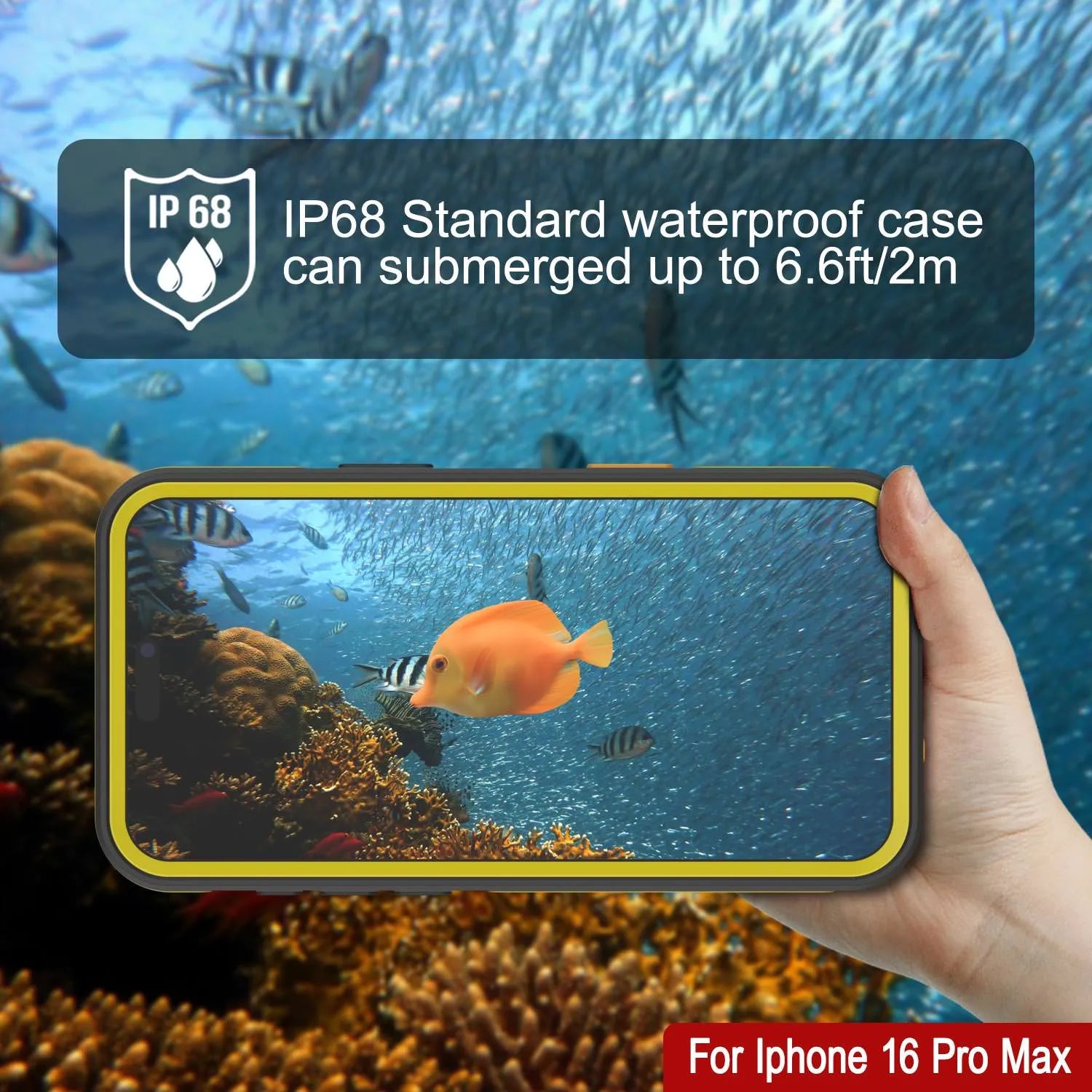 iPhone 16 Pro Max Waterproof Case [Kickstud 2.0 Series] Protective IP68 Cover W/Screen Protector & Kickstand (Yellow)