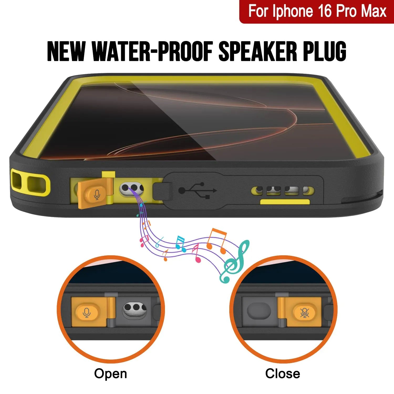 iPhone 16 Pro Max Waterproof Case [Kickstud 2.0 Series] Protective IP68 Cover W/Screen Protector & Kickstand (Yellow)