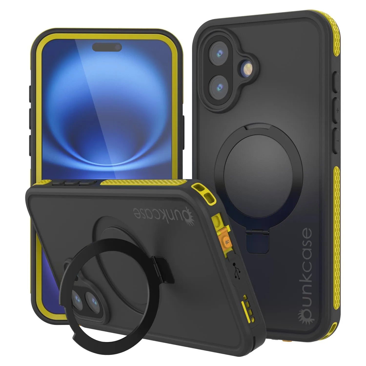 iPhone 16 Waterproof Case [Kickstud 2.0 Series] Protective IP68 Cover W/Screen Protector & Kickstand (Yellow)