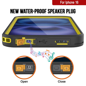 iPhone 16 Waterproof Case [Kickstud 2.0 Series] Protective IP68 Cover W/Screen Protector & Kickstand (Yellow)