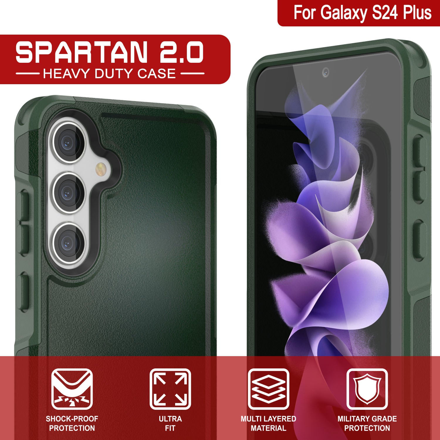 PunkCase Galaxy S25+ Plus Case, [Spartan 2.0 Series] Clear Rugged Heavy Duty Cover [Dark Green]