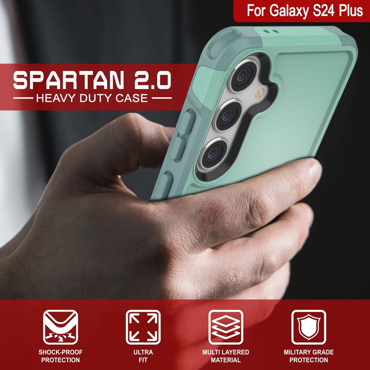 PunkCase Galaxy S25+ Plus Case, [Spartan 2.0 Series] Clear Rugged Heavy Duty Cover [Teal]