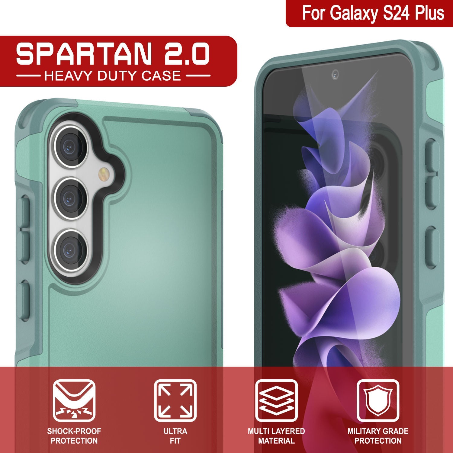 PunkCase Galaxy S25+ Plus Case, [Spartan 2.0 Series] Clear Rugged Heavy Duty Cover [Teal]