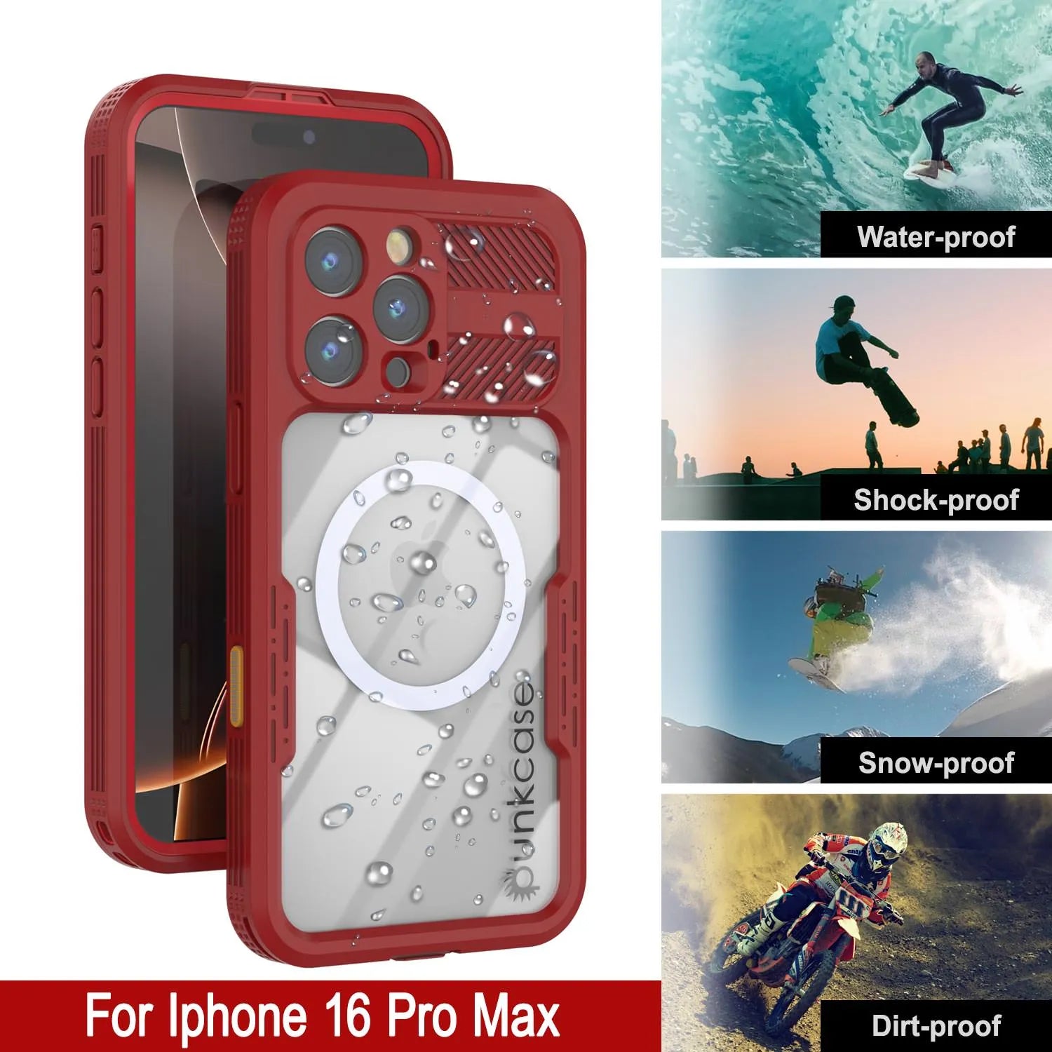 iPhone 16 Pro Max Waterproof Case [Alpine 2.0 Series] [Slim Fit] [IP68 Certified] [Shockproof] [Red]