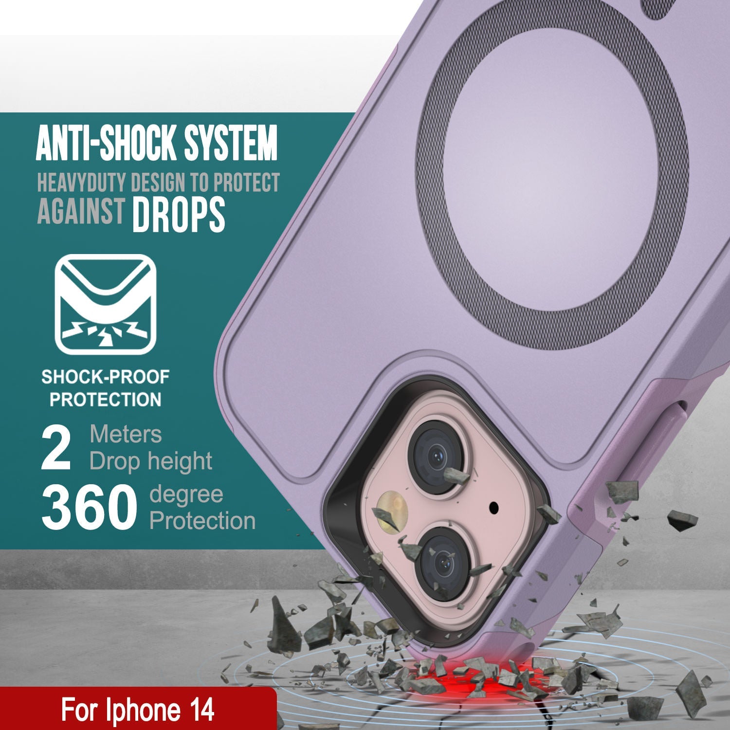 PunkCase iPhone 14 Case, [Spartan X Series] Rugged Heavy Duty Cover W/Kickstand+MagRing [lilac]