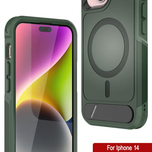 PunkCase iPhone 14 Case, [Spartan X Series] Rugged Heavy Duty Cover W/Kickstand+MagRing [dark green]