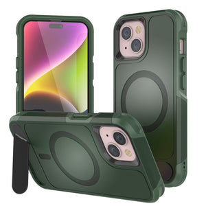 PunkCase iPhone 14 Case, [Spartan X Series] Rugged Heavy Duty Cover W/Kickstand+MagRing [dark green]