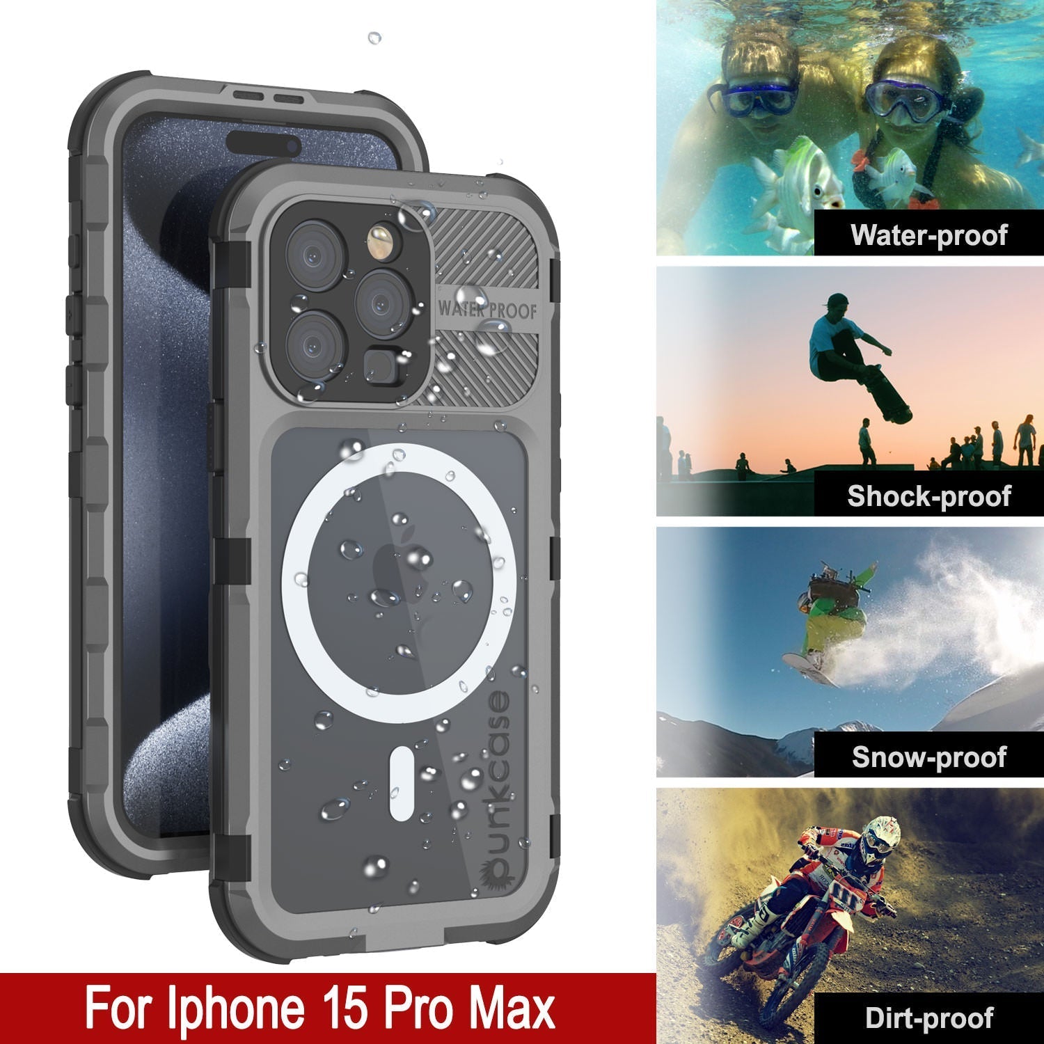 iPhone 16 Pro Max Metal Extreme 2.0 Series Aluminum Waterproof Case IP68 W/Buillt in Screen Protector [Silver]