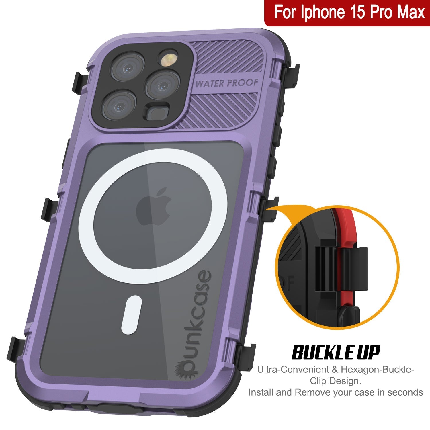 iPhone 16 Pro Max Metal Extreme 2.0 Series Aluminum Waterproof Case IP68 W/Buillt in Screen Protector [Purple]