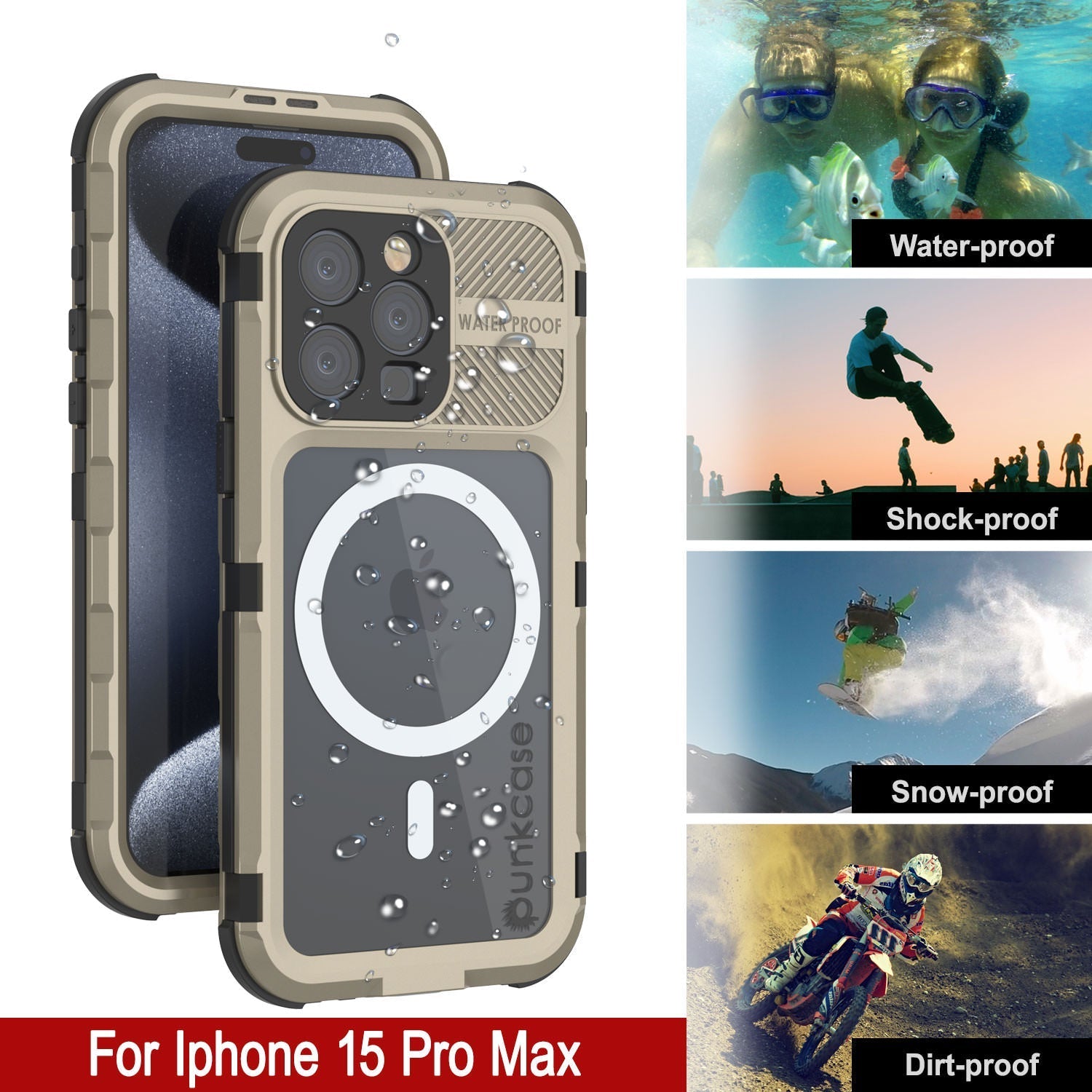 iPhone 16 Pro Max Metal Extreme 2.0 Series Aluminum Waterproof Case IP68 W/Buillt in Screen Protector [Gold]