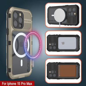 iPhone 16 Pro Max Metal Extreme 2.0 Series Aluminum Waterproof Case IP68 W/Buillt in Screen Protector [Gold]