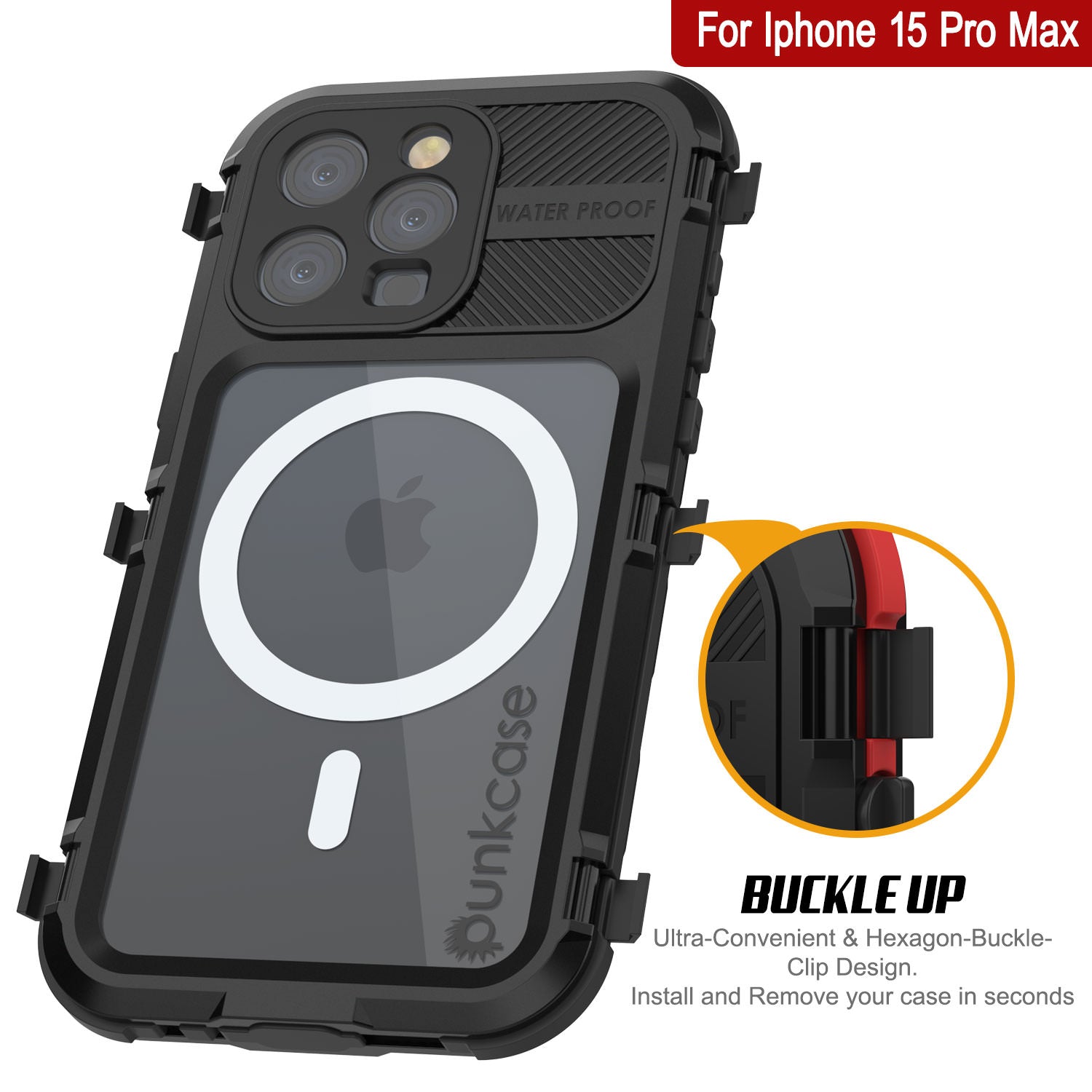 iPhone 16 Pro Max Metal Extreme 2.0 Series Aluminum Waterproof Case IP68 W/Buillt in Screen Protector [Black]