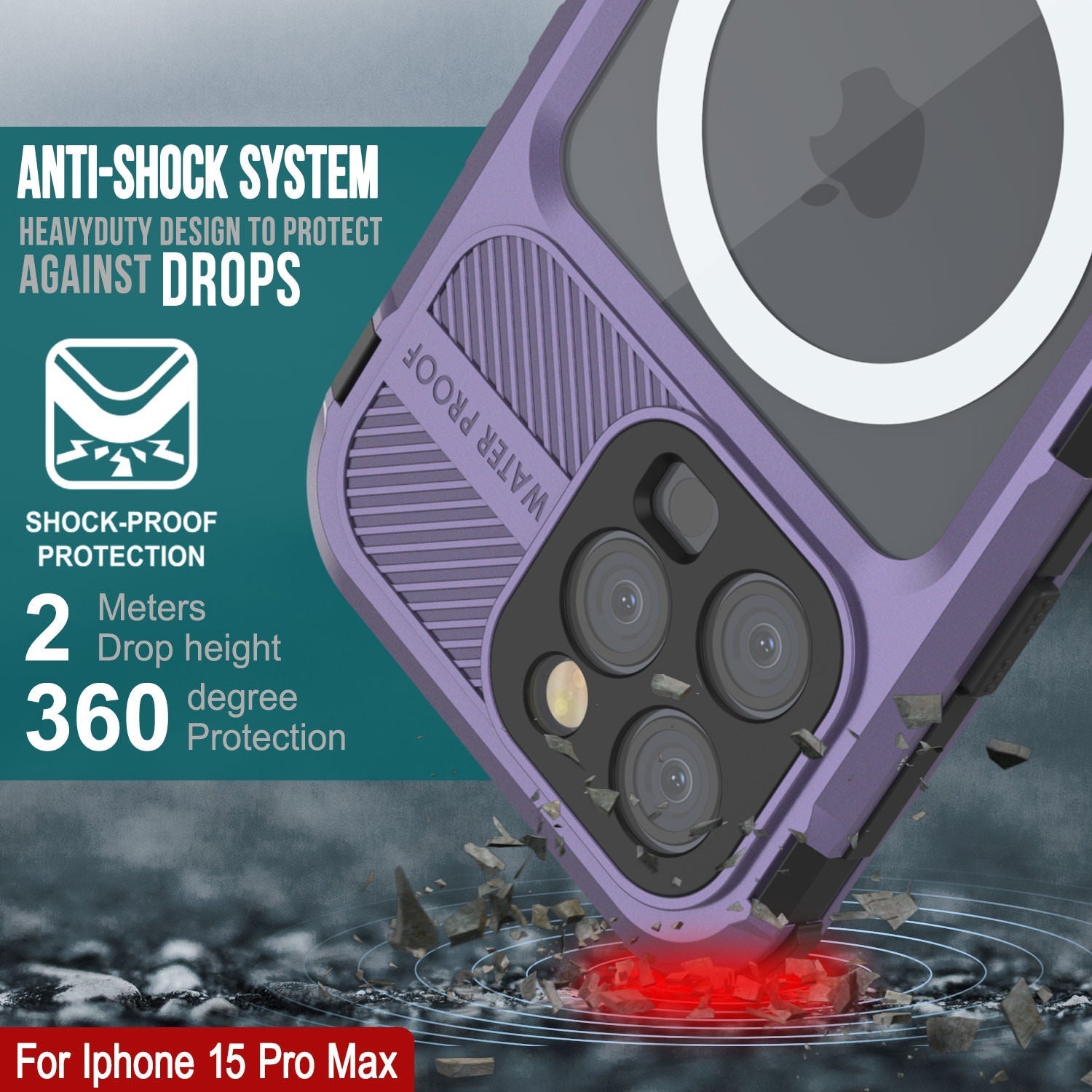 iPhone 16 Pro Max Metal Extreme 2.0 Series Aluminum Waterproof Case IP68 W/Buillt in Screen Protector [Purple]