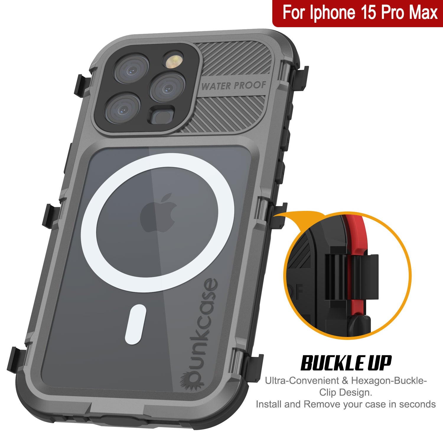 iPhone 16 Pro Max Metal Extreme 2.0 Series Aluminum Waterproof Case IP68 W/Buillt in Screen Protector [Silver]