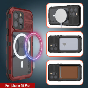 iPhone 16 Pro Metal Extreme 2.0 Series Aluminum Waterproof Case IP68 W/Buillt in Screen Protector [Red-Black]