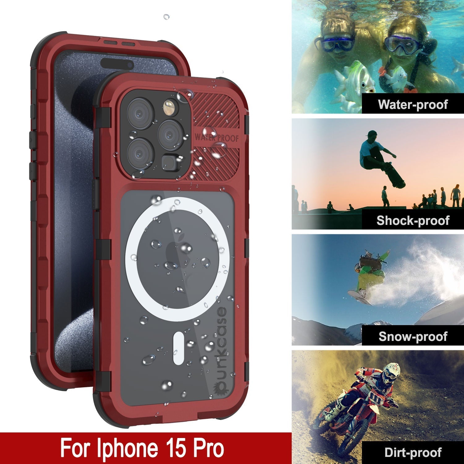 iPhone 16 Pro Metal Extreme 2.0 Series Aluminum Waterproof Case IP68 W/Buillt in Screen Protector [Red-Black]