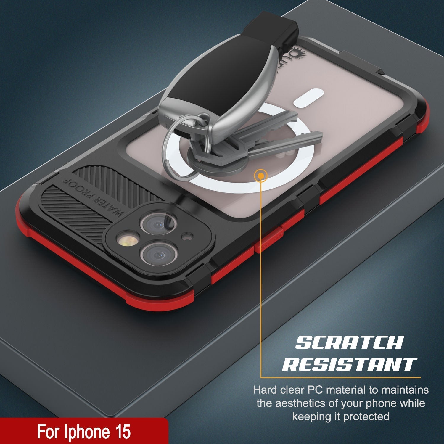 iPhone 16 Metal Extreme 2.0 Series Aluminum Waterproof Case IP68 W/Buillt in Screen Protector [Black-Red]