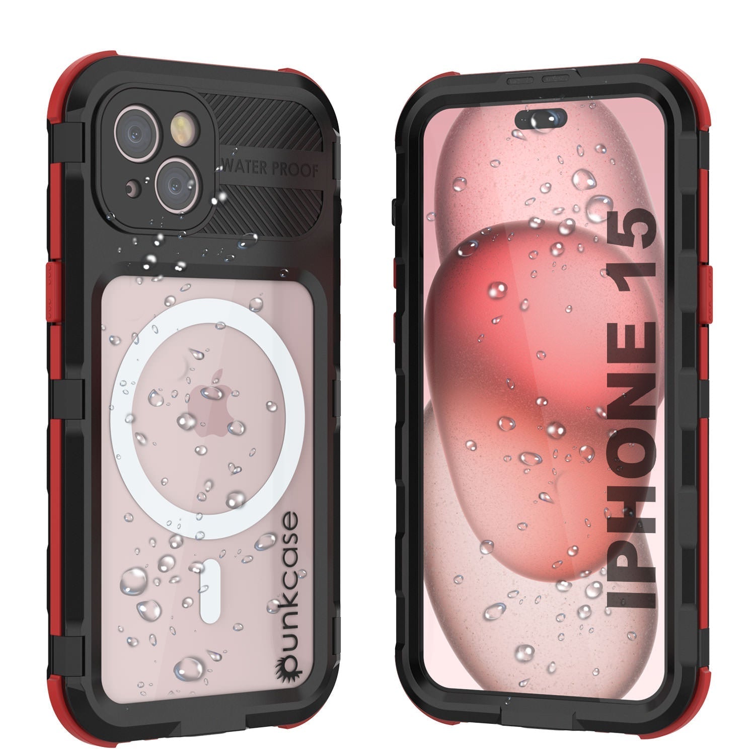 iPhone 16 Metal Extreme 2.0 Series Aluminum Waterproof Case IP68 W/Buillt in Screen Protector [Black-Red]