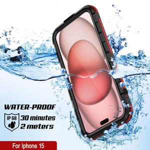 iPhone 16 Metal Extreme 2.0 Series Aluminum Waterproof Case IP68 W/Buillt in Screen Protector [Black-Red]