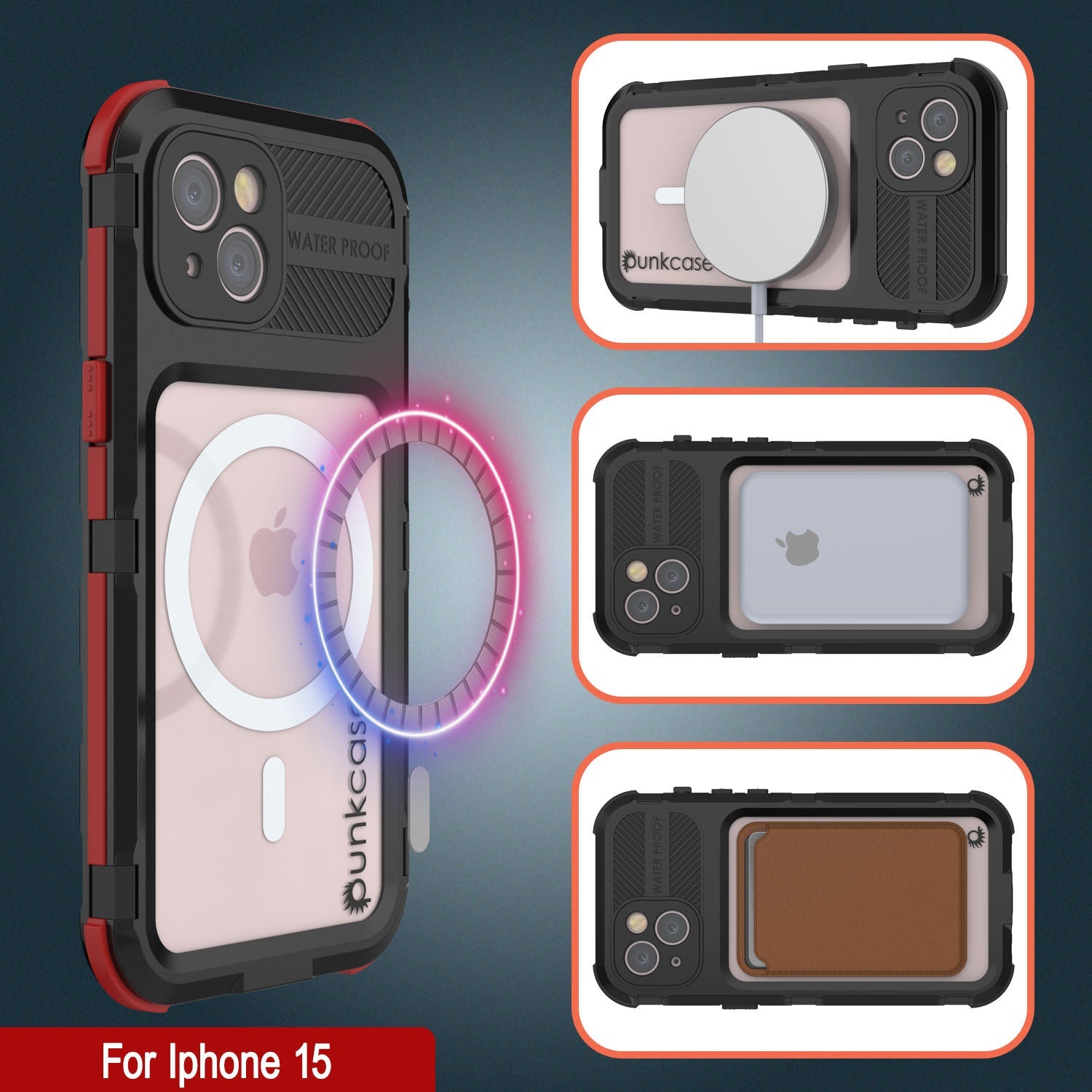 iPhone 16 Metal Extreme 2.0 Series Aluminum Waterproof Case IP68 W/Buillt in Screen Protector [Black-Red]