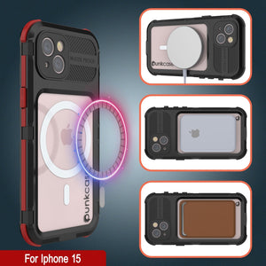 iPhone 16 Metal Extreme 2.0 Series Aluminum Waterproof Case IP68 W/Buillt in Screen Protector [Black-Red]