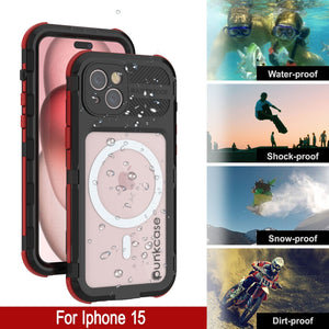 iPhone 16 Metal Extreme 2.0 Series Aluminum Waterproof Case IP68 W/Buillt in Screen Protector [Black-Red]