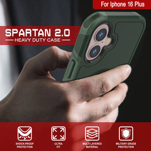 PunkCase iPhone 16 Plus Case, [Spartan 2.0 Series] Clear Rugged Heavy Duty Cover W/Built in Screen Protector [dark green]