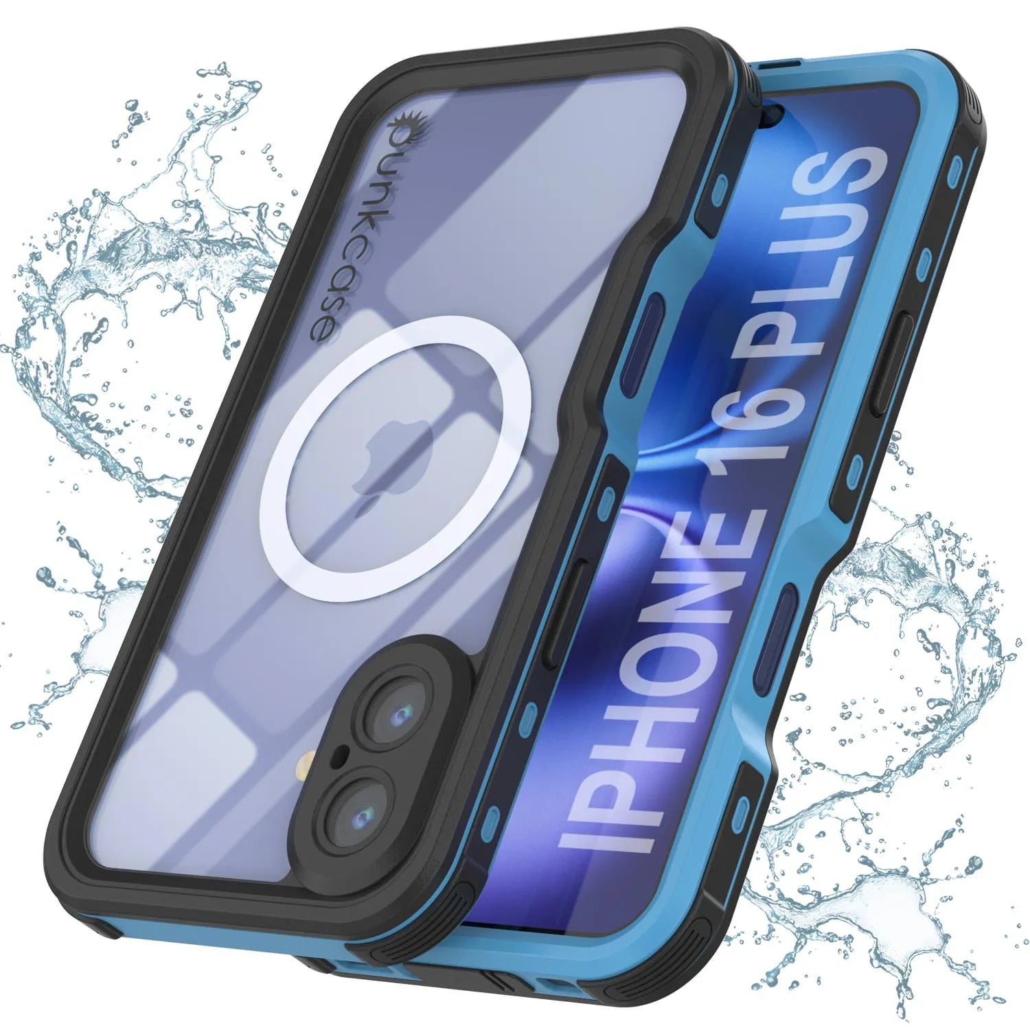 iPhone 16 Plus Waterproof IP68 Case, Punkcase [Light blue] [StudStar Series] [Slim Fit] [Dirtproof]