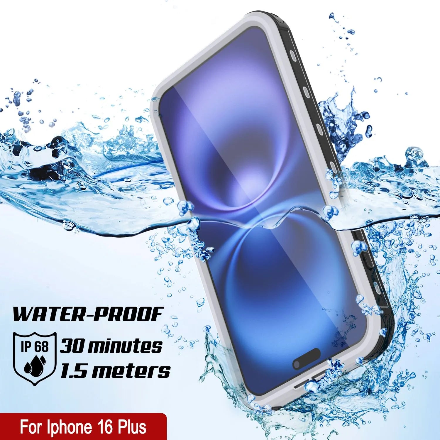 iPhone 16 Plus Waterproof IP68 Case, Punkcase [White] [StudStar Series] [Slim Fit] [Dirtproof]