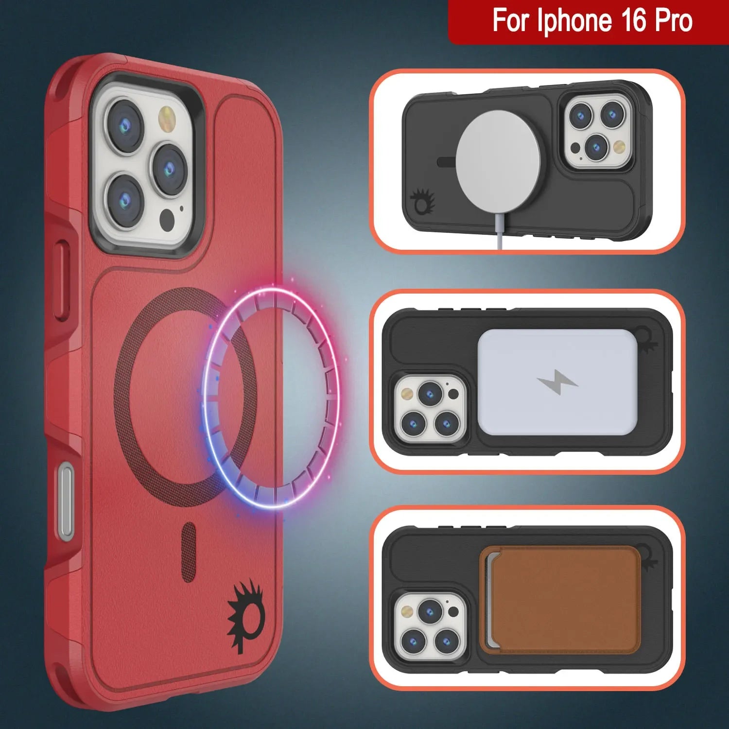 PunkCase iPhone 16 Pro Case, [Spartan 2.0 Series] Clear Rugged Heavy Duty Cover W/Built in Screen Protector [red]