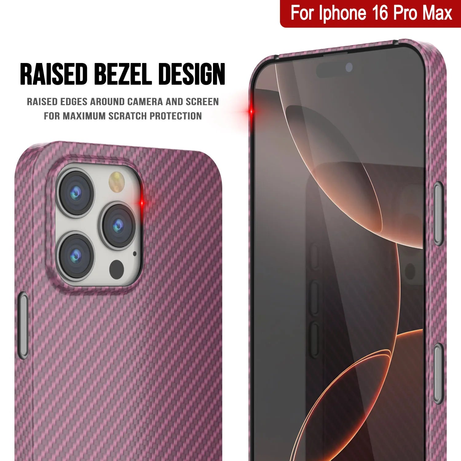 Punkcase iPhone 16 Pro Max Carbon Fiber Case [AramidShield Series] Ultra Slim & Light Kevlar [Pink]