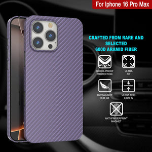 Punkcase iPhone 16 Pro Max Carbon Fiber Case [AramidShield Series] Ultra Slim & Light Kevlar [Lilac]