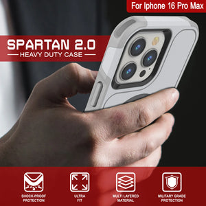 PunkCase iPhone 16 Pro Max Case, [Spartan 2.0 Series] Clear Rugged Heavy Duty Cover W/Built in Screen Protector [white]