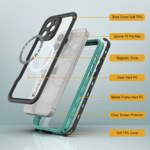 iPhone 16 Pro Max Waterproof IP68 Case, Punkcase [Teal] [StudStar Series] [Slim Fit]